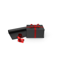 Black Gift Box with Paper Roll and Red Foil Ribbon PNG & PSD Images