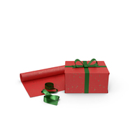 Red Gift Box with Paper Roll and Green Foil Ribbon PNG & PSD Images