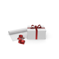 White Gift Box with Paper Roll and Red Foil Ribbon PNG & PSD Images