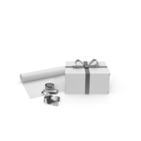 White Gift Box with Paper Roll and Silver Foil Ribbon PNG & PSD Images