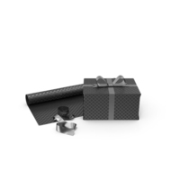 Black and Silver Pattern Gift Box with Paper Roll and Silver Foil Ribbon PNG & PSD Images