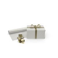 White and Gold Pattern Gift Box with Paper Roll and Gold Foil Ribbon PNG & PSD Images