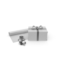 White and Silver Pattern Gift Box with Paper Roll and Silver Foil Ribbon PNG & PSD Images