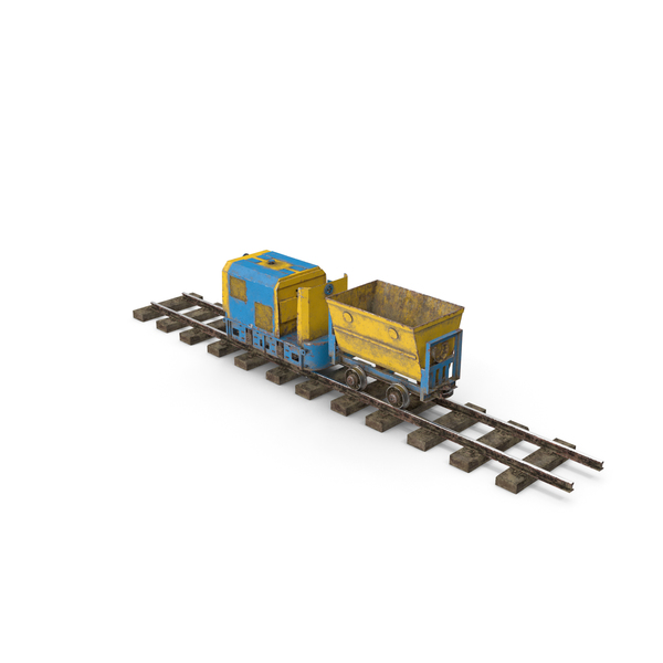 Mining Locomotive with Minecart on Railway Section Dusty PNG & PSD Images