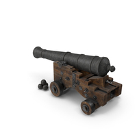 Medieval Gun Lowered on Gun Carriage with Cannonballs PNG & PSD Images
