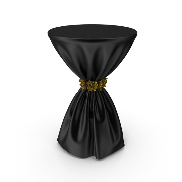 Black Silk Tablecloth Cocktail Table with Gold Flowers PNG & PSD Images