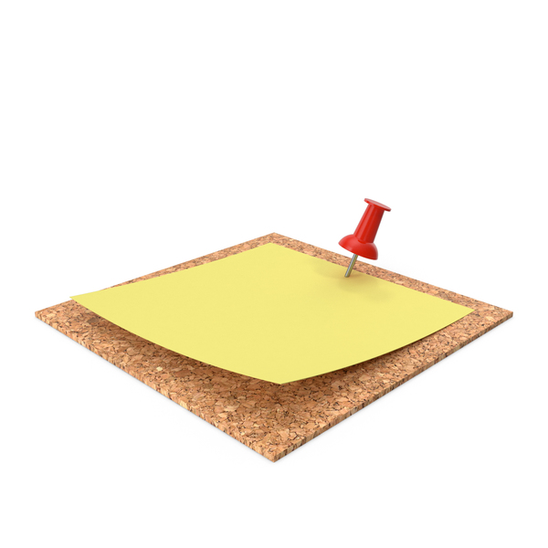 Yellow Sticky Note Pinned to Wall with Red Pin PNG & PSD Images