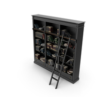Black Open Library Bookcase with Books PNG & PSD Images