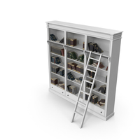 Classic White Bookcase with Books PNG & PSD Images