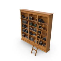 Wood Library Bookcase with Books PNG & PSD Images