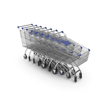 Line Of Shopping Carts with Blue Plastic PNG & PSD Images