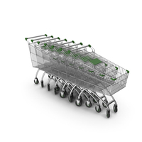 Line Of Shopping Carts With Green Plastic PNG & PSD Images