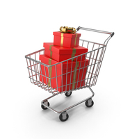 Shopping Cart with Red Gift Boxes PNG & PSD Images