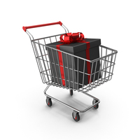 Shopping Cart with Black Packaging Bags and Gift Box PNG & PSD Images
