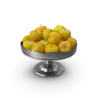 Fancy Silver Bowl with Yellow Apples PNG & PSD Images