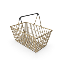 Gold Supermarket Basket with Black Plastic PNG & PSD Images