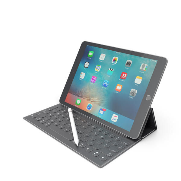 Apple iPad Pro 9.7 Space Gray with Smart Keyboard and Pencil PNG