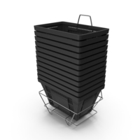 Set of 12 Black Shopping Baskets with Plastic Handles And Stand PNG & PSD Images