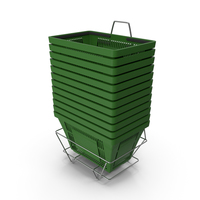 Set of 12 Green Shopping Baskets With Plastic Handles And Stand PNG & PSD Images