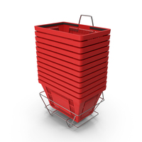 Set of 12 Red Shopping Baskets With Plastic Handles And Stand PNG & PSD Images