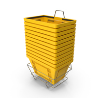 Set of 12 Yellow Shopping Baskets With Plastic Handles And Stand PNG & PSD Images