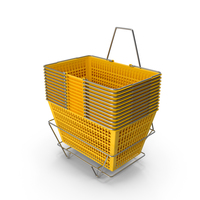 Set of 12 Yellow Shopping Baskets With Stand PNG & PSD Images