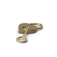 Gold Metal Heart Shaped Padlock and Key PNG & PSD Images