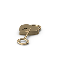 Gold Metal Heart Shaped Padlock and Key PNG & PSD Images