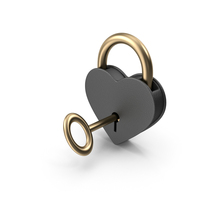 Black and Gold Heart Shaped Padlock and Key PNG & PSD Images