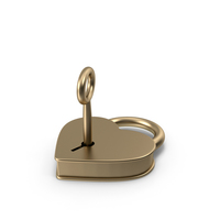 Gold Metal Heart Shaped Padlock and Key PNG & PSD Images