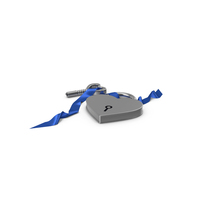 Silver Heart Shaped Lock and Key with Blue Ribbon PNG & PSD Images