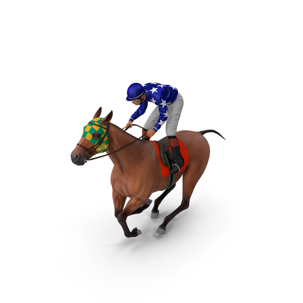 Bay Racing Horse with Jokey Gallop PNG & PSD Images