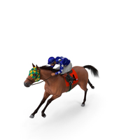 Bay Racing Horse with Jockey Running Fur PNG & PSD Images