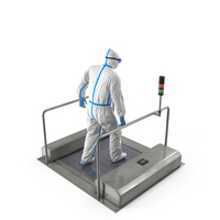 Man in Medical Protective Suit with Automatic Shoes Sole Cleaner PNG & PSD Images