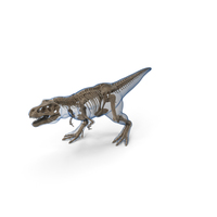 Tyrannosaurus Rex Skeleton Fossil with Skin Walking Pose PNG & PSD Images