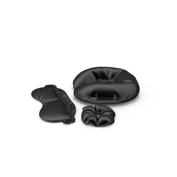 Set of Black Silk Travel Pillow a Sleep Mask and Scrunchie PNG & PSD Images