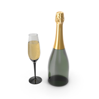 Closed Champagne Bottle With Glass PNG & PSD Images
