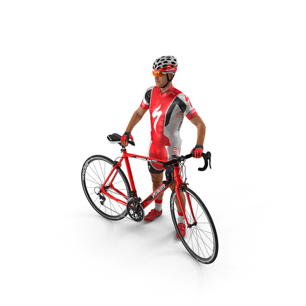 Bicyclist in Red Suit with Bike PNG & PSD Images