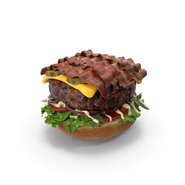 Burger Open with Bacon PNG & PSD Images