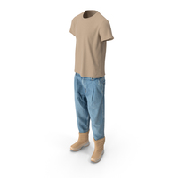 Men's Jeans Boots T-shirt Beige Blue PNG & PSD Images