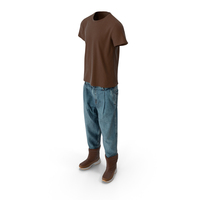 Men's Jeans Boots T-shirt Brown Blue PNG & PSD Images