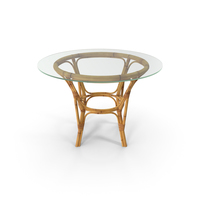 Bamboo Round Dining Table with Glass Top PNG & PSD Images