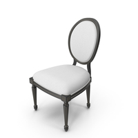 Vintage Wood French Round White Fabric Side Chair PNG & PSD Images