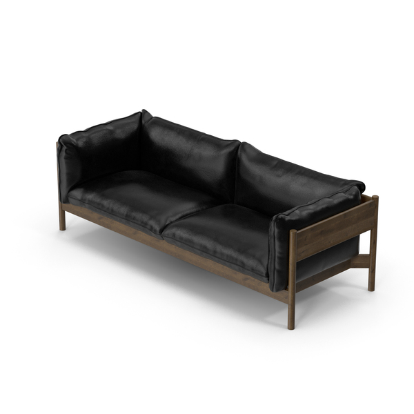 Three Seater Walnut Black Leather PNG & PSD Images