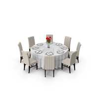 Round Restaurant Table Served With 8 Chairs PNG & PSD Images
