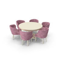 Pink Fabric Velvet Dining Set for 6 Persons PNG & PSD Images