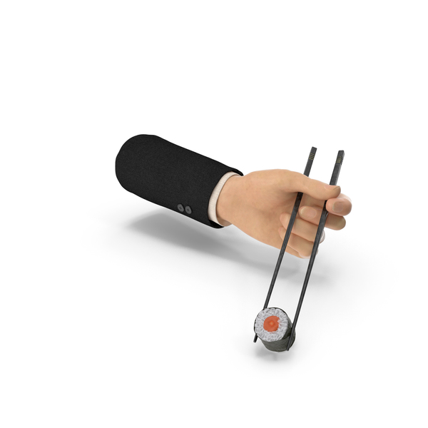 Suit Hand Holding Chopsticks with Sushi PNG & PSD Images