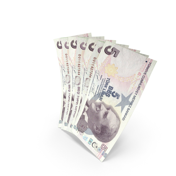 Handful of 5 Turkish Lira Banknote Bills PNG & PSD Images