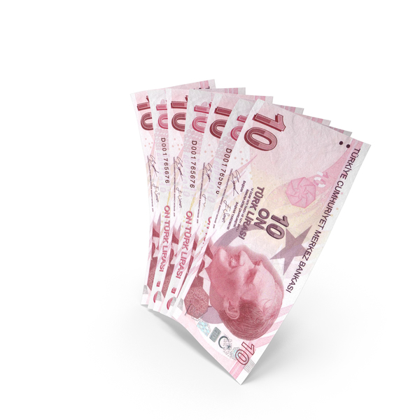 Handful of 10 Turkish Lira Banknote Bills PNG & PSD Images