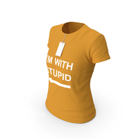 Female Crew Neck Worn With Tag Orange I'm With Stupid PNG & PSD Images